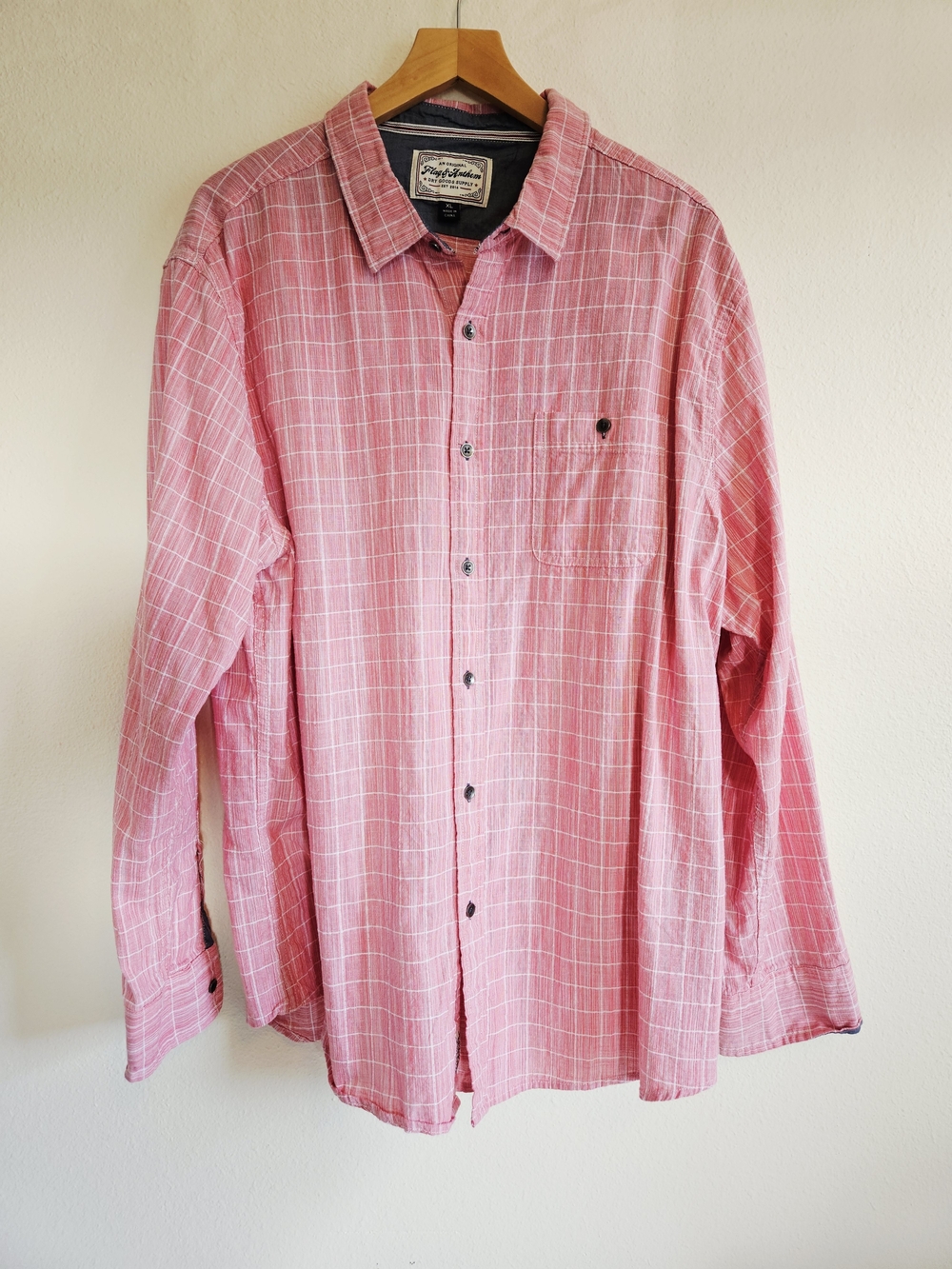Men's Flag & Anthem Pink Plaid Button-Down Shirt